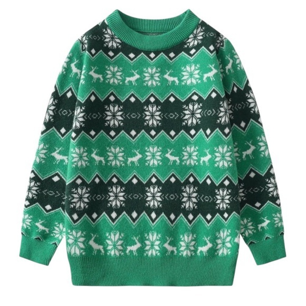 NEW Girl 11-12 Christmas Sweater‎ Reindeer Snowflake Fair Isle Green